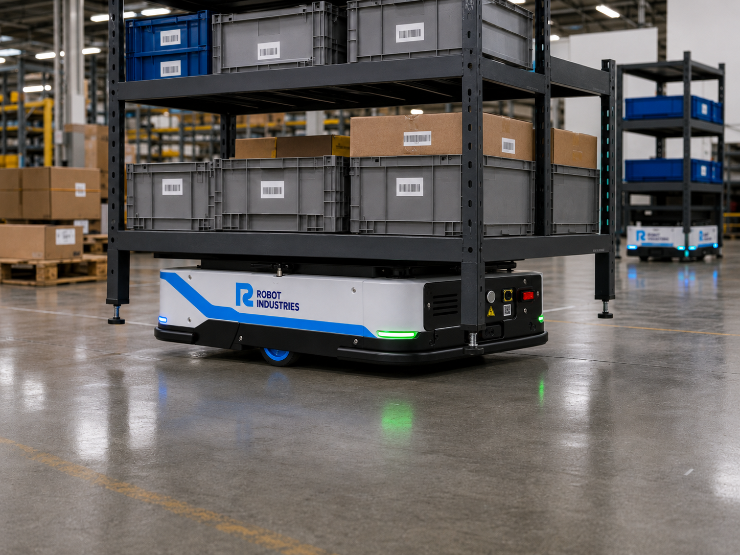 RI LOG Lifting AMR Series transporting a mobile rack