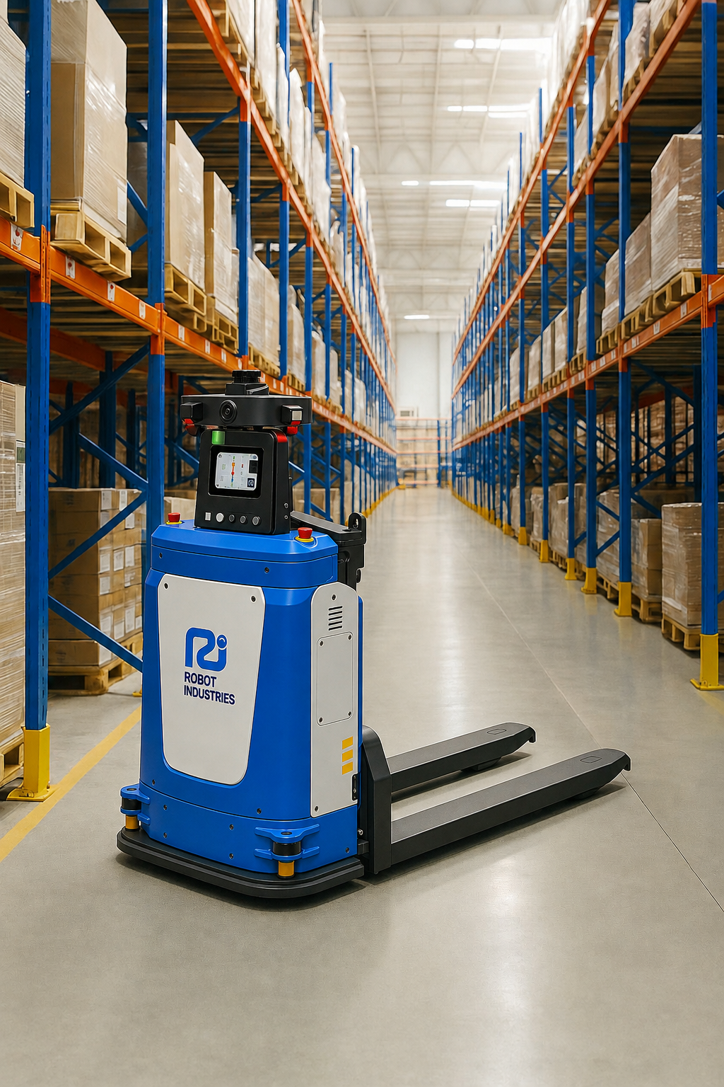 RI LOG14001600 autonomous pallet handling robot operating in a warehouse