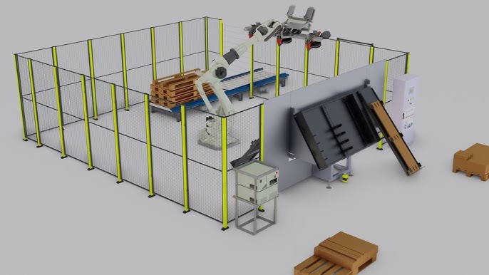 Robotized cell for wood pallet production (applicable to a variety of pallet dimensions)