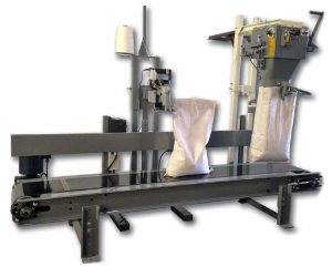 Industrial equipment for sewing and labeling bags